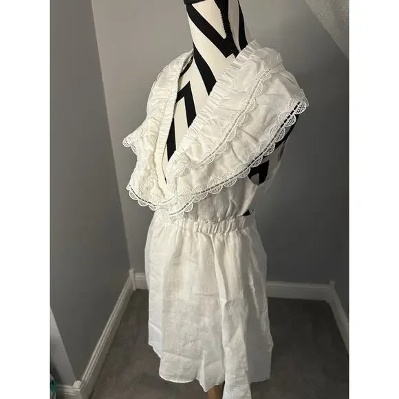 Anthropologie We Are Sundays NWT Aurora Linen Mini Dress White Ruffle Backless - Picture 10 of 12